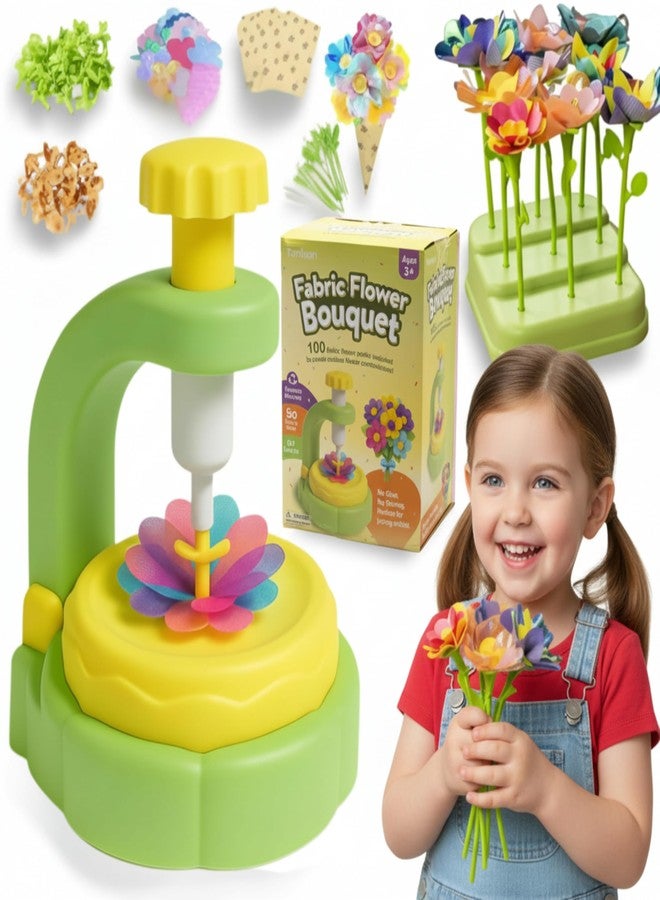 TOMLEON Fabric Flower Bouquet Craft Kit for Girls Ages 3+ - Create Reusable Fabric Flowers with Press Tool & Stems - Endless DIY Bouquets - No Glue, No Sewing - Perfect Creative Gift for Kids - Image 1